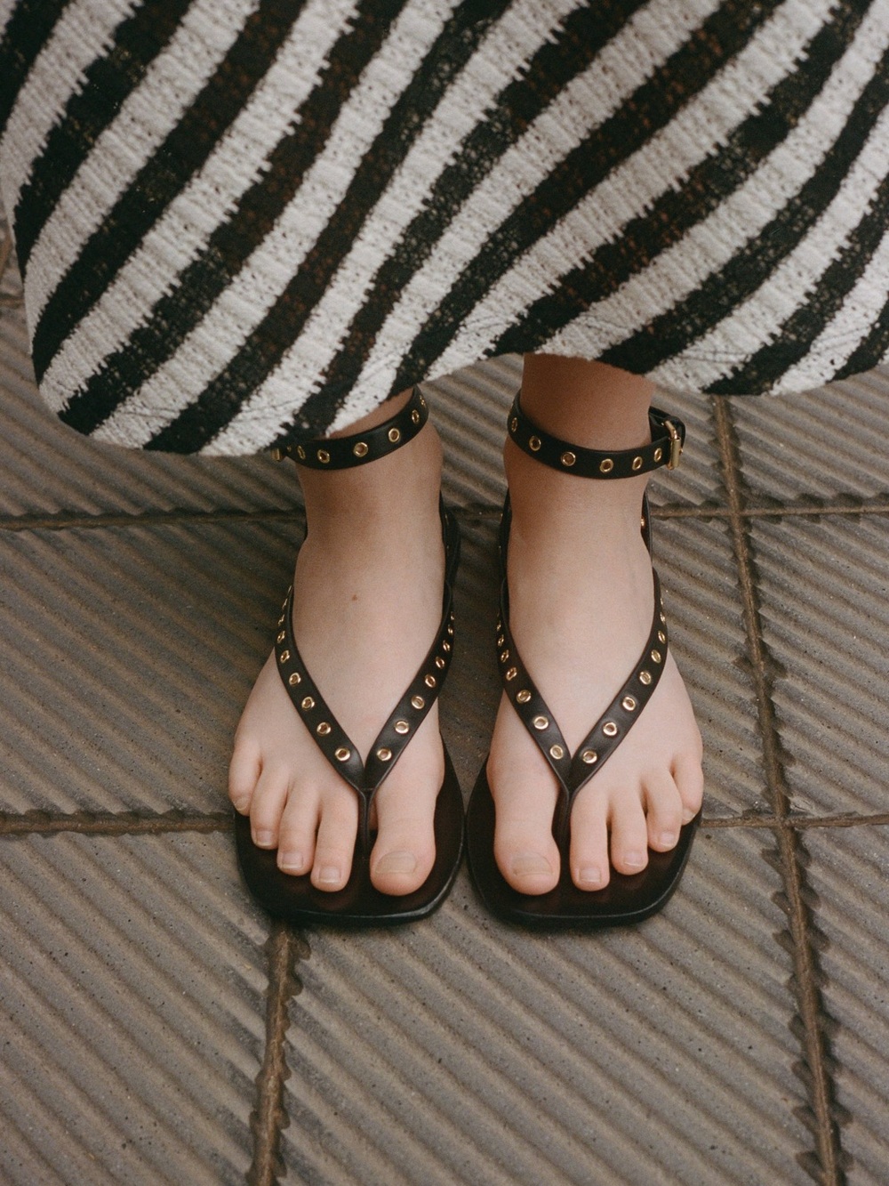 Mango Leather Sandals with Eyelet Straps in Black US 8.5 US 39 NWT New